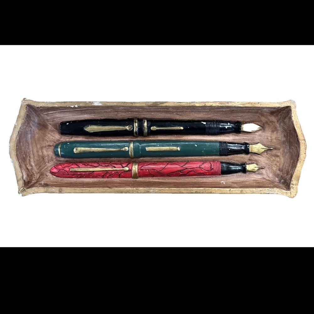 Glazed Ceramic Pen Holder  Pen Tray Mid Century Office Decor-Vintage